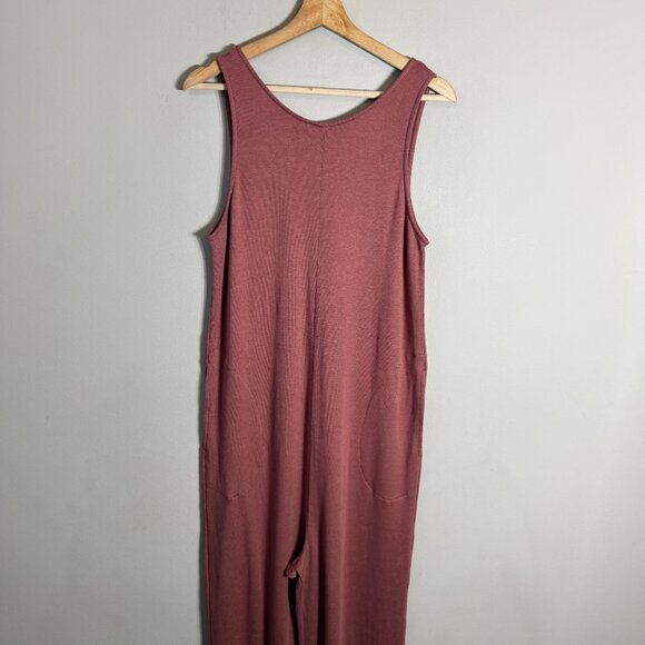 Fabletics Grace Relaxed Jumpsuit Women Large Dark Rouge Red Active Wide Leg NWOT - Picture 7 of 16